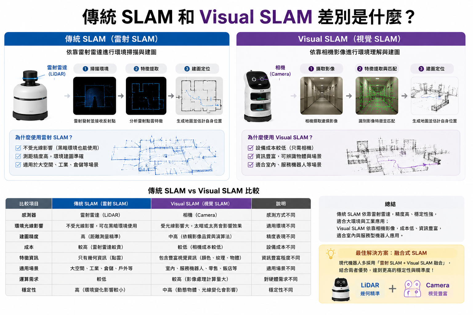 傳統 SLAM 與 Visual SLAM 比較